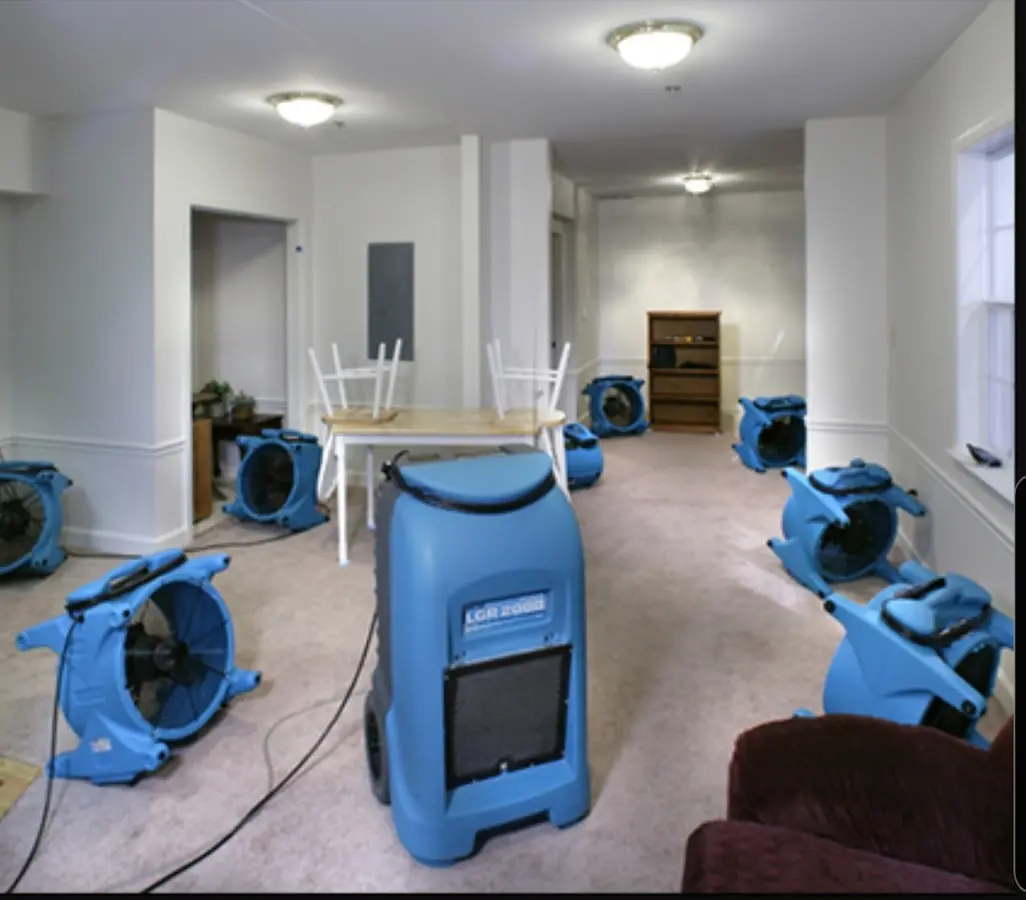 Air movers and dehumidifier setup for Water Extraction & Removal in Roswell